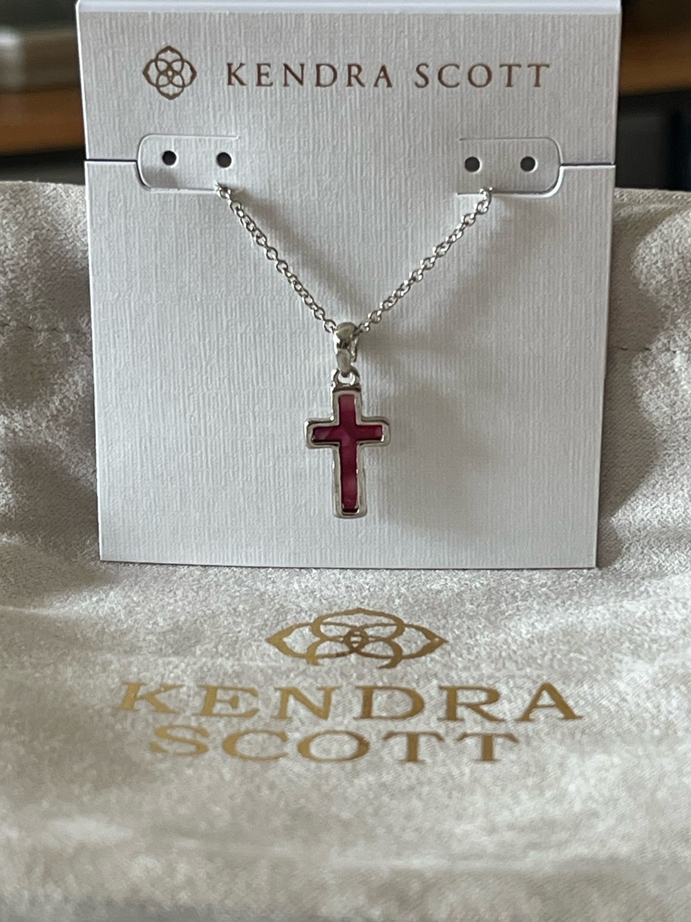 Kendra Scott Pink Mother Of Pearl Cross Necklace